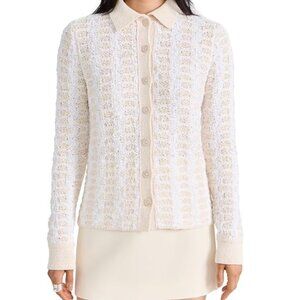 Vince Geometric Sweater Cardigan Woven Geometric Button Up Polo Top Size XL